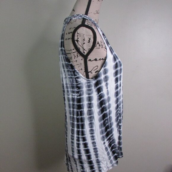 Antibes Blanc Sleeveless Blouse M Black White Tye Dye - Picture 6 of 11